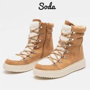Soda Lace Up Faux Fur Hiker Boots